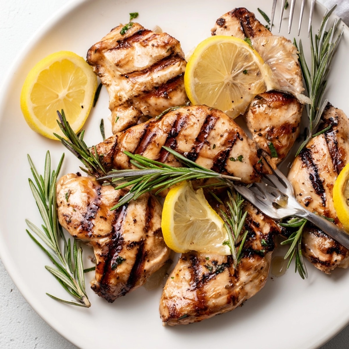 Grilled Lemon Rosemary Chicken recipe: golden brown, smoky goodness with bright citrus aroma.