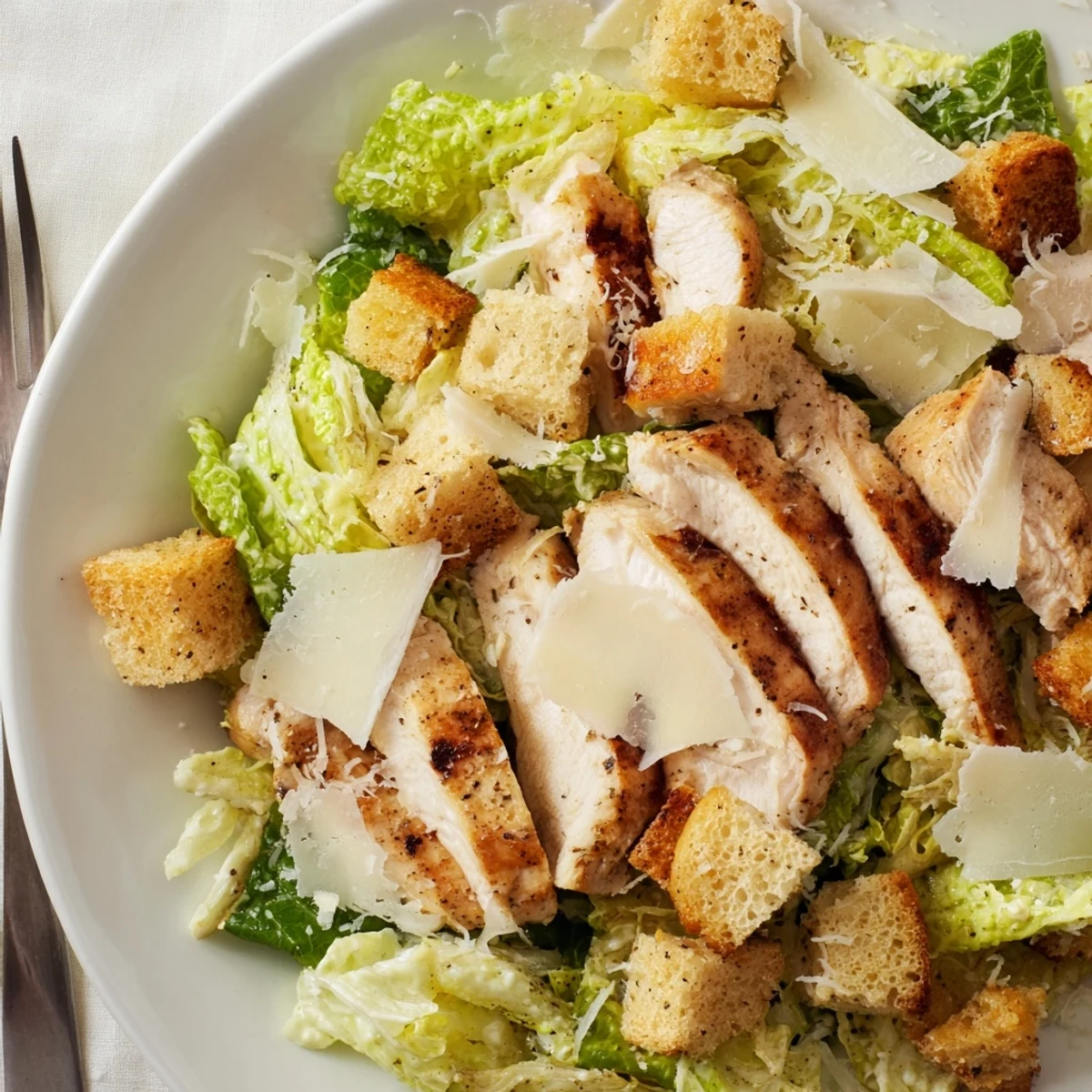 Grilled Chicken Caesar Salad with juicy chicken, crisp lettuce, and creamy dressing.