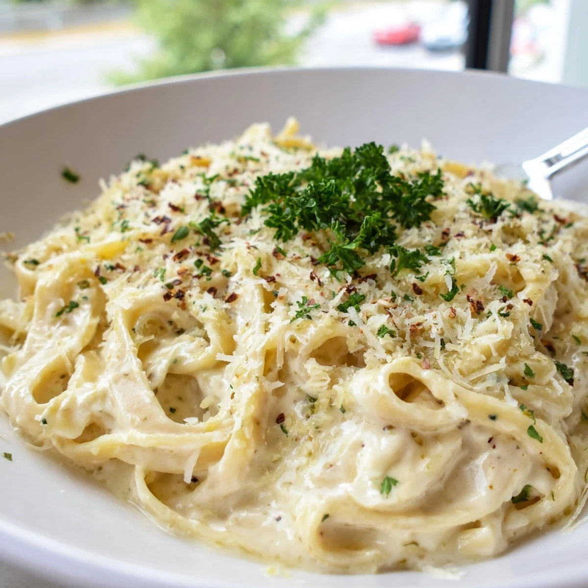 One-Pot Garlic Parmesan Pasta, a delicious blend of creamy sauce and tender noodles.