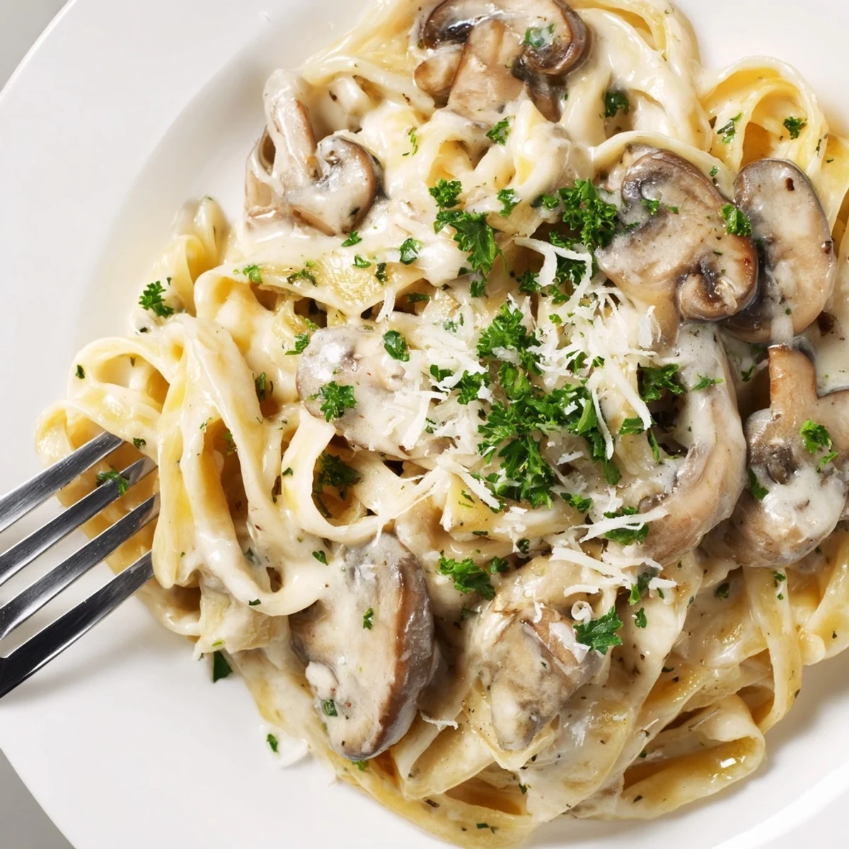 Sautéed mushrooms enhance the flavor of this comforting Creamy Mushroom Alfredo Pasta.