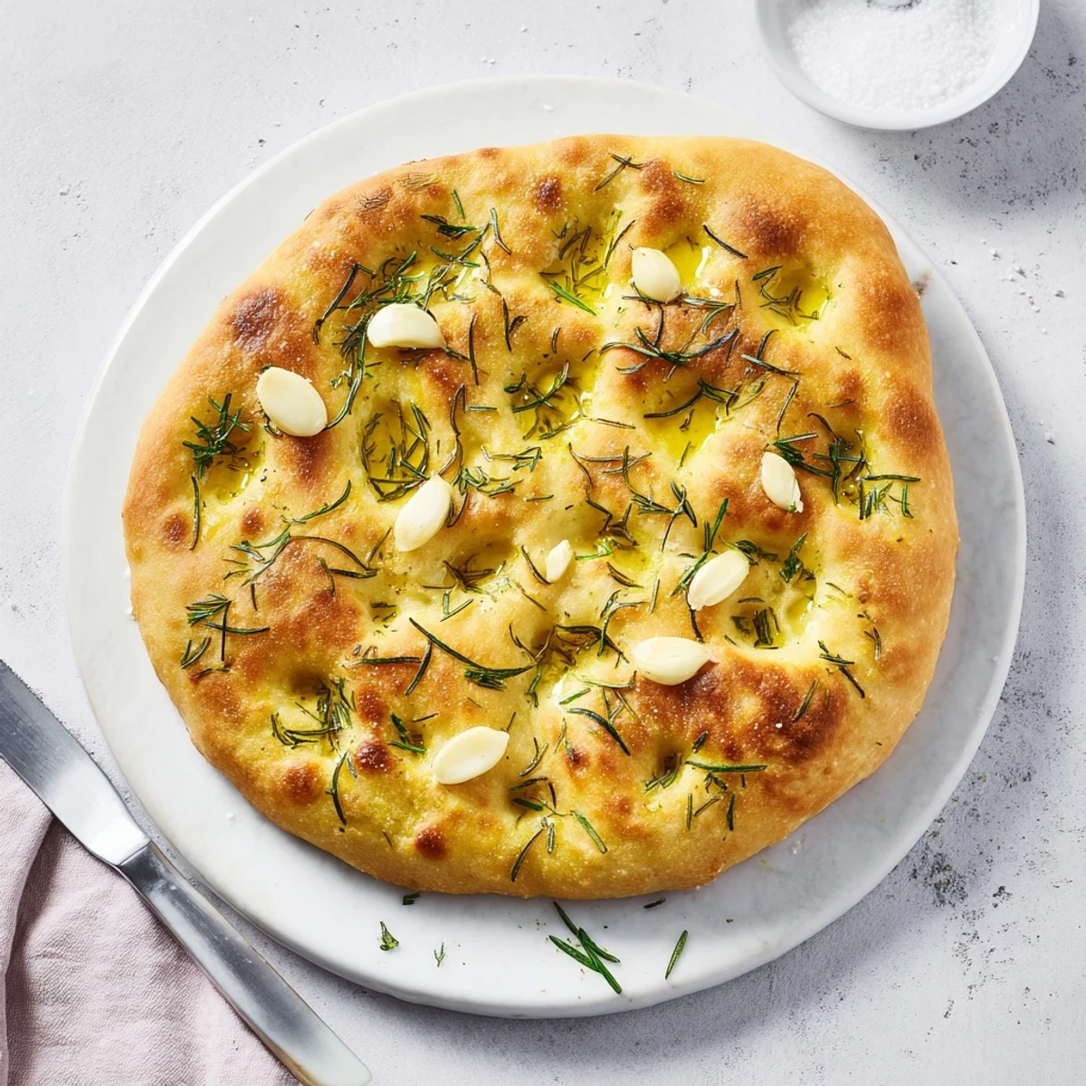 Fragrant rosemary garlic focaccia, golden and airy, perfect for sandwiches or dipping.  