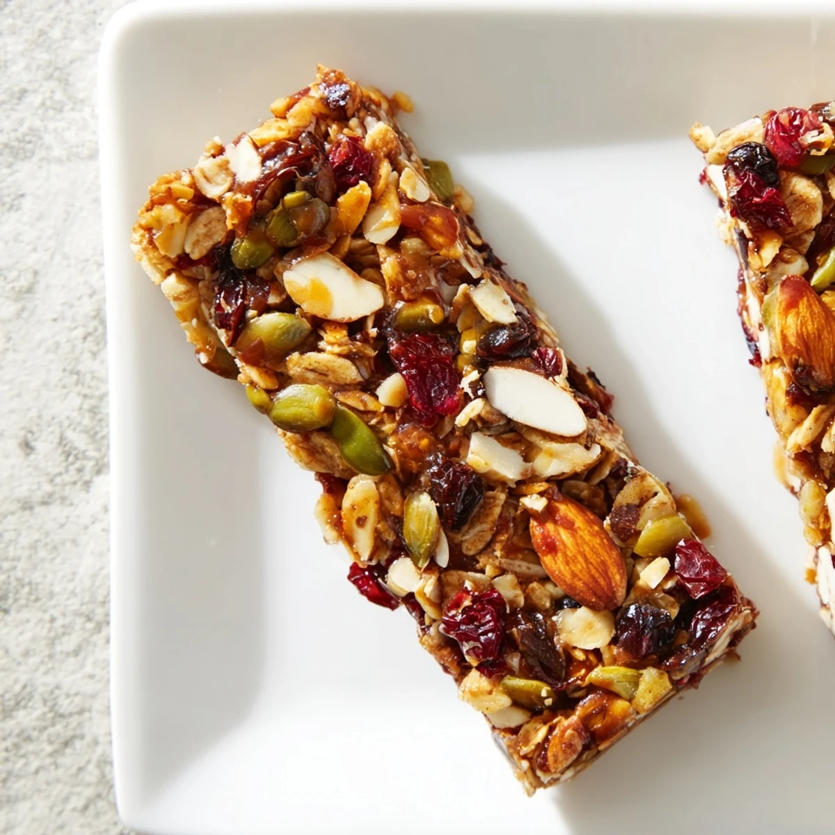 Golden Roasted Pumpkin Seed & Cranberry Granola Bars, cut and ready for a satisfying snack.