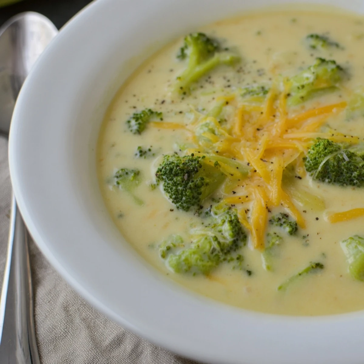 A close-up of a bubbling pot of Broccoli Cheese Soup, ready to be ladled and enjoyed on a cold day.