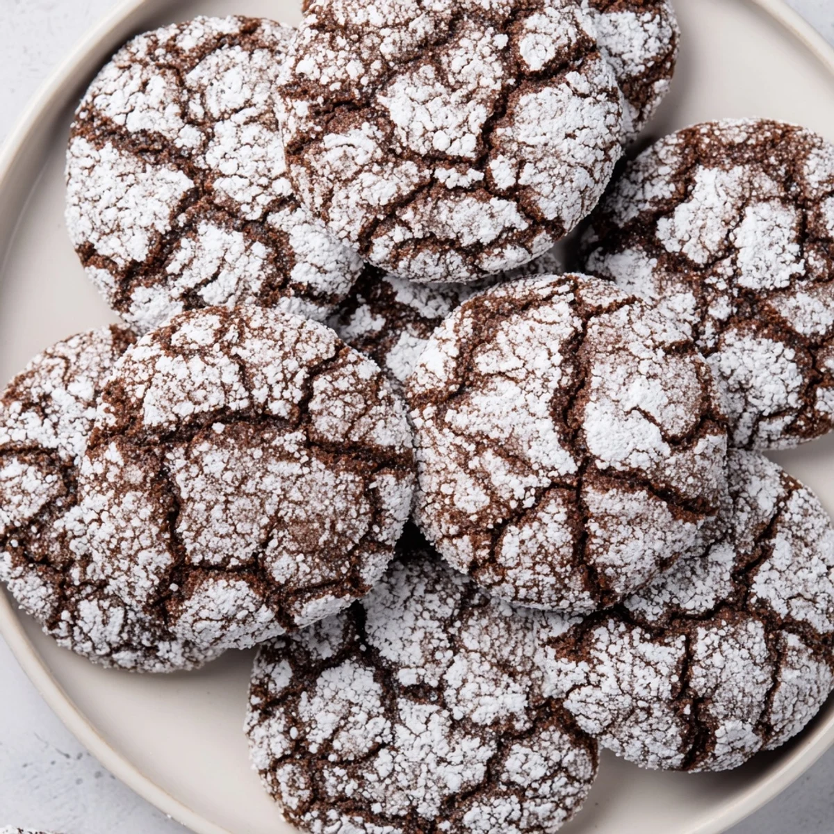 Warm, crackled Chocolate Gingerbread Crinkle Cookies dusted in powdered sugar, ready to savor.
