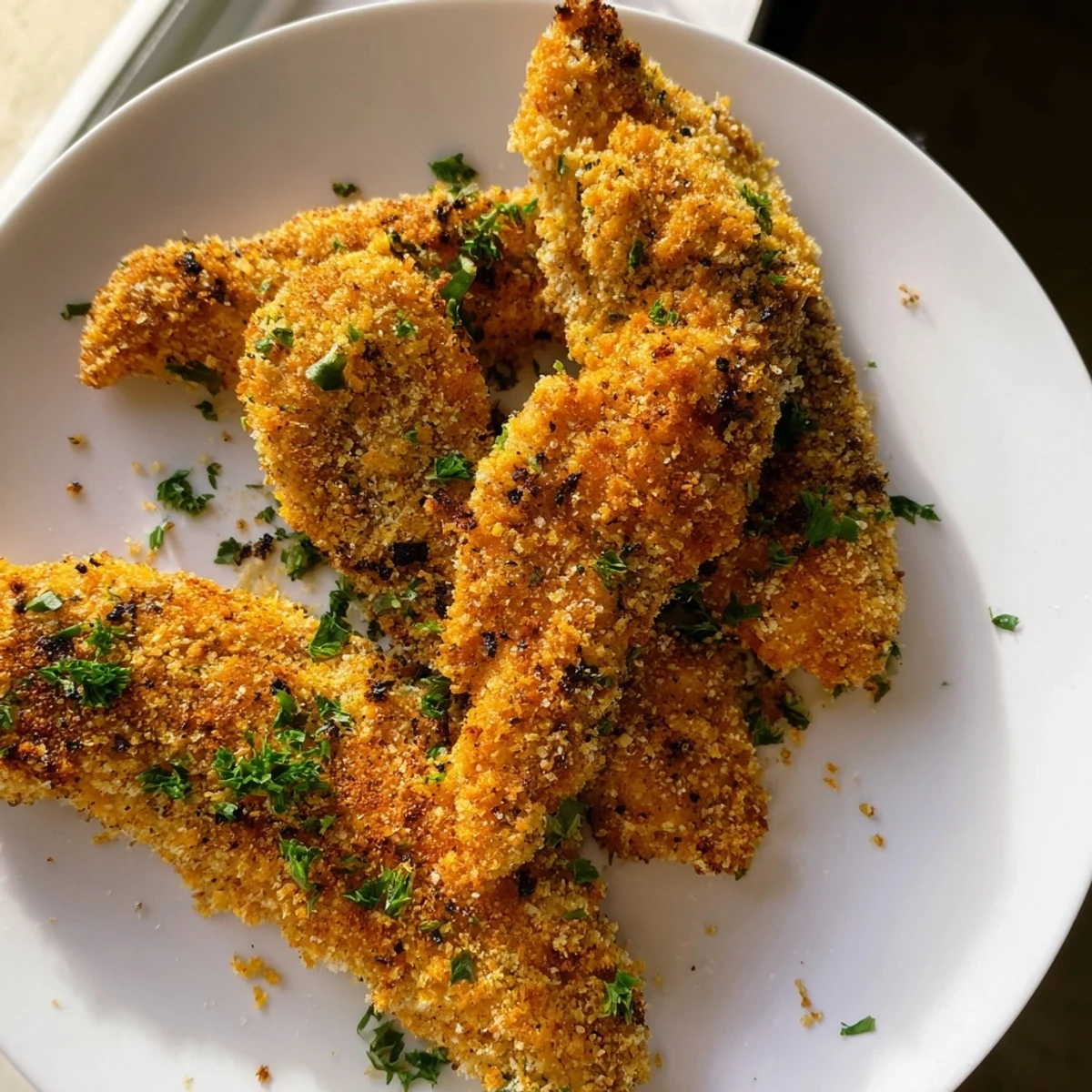 A close-up shot of perfectly cooked Air Fryer Festive Chicken Tenders, ready to eat and enjoy.