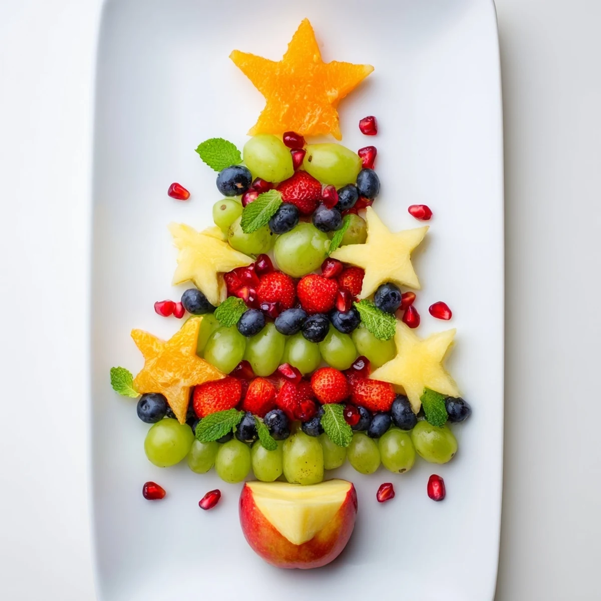 Bright, colorful Quick Christmas Tree Fruit Platter, perfect for a healthy and festive holiday appetizer.