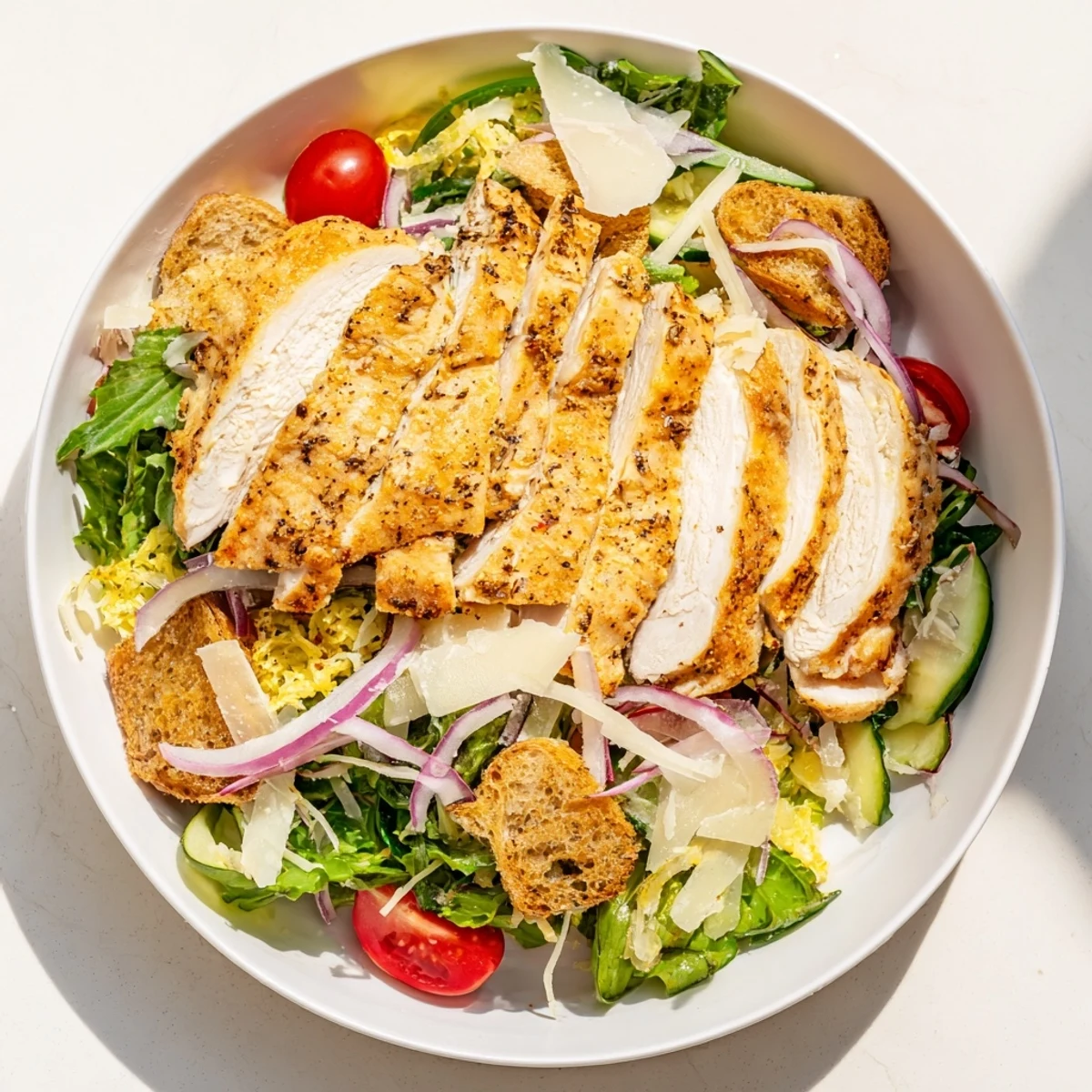 Enjoy a refreshing plate of Quick Crunchy Lemon Parmesan Chicken Salad, ideal for a satisfying light meal.