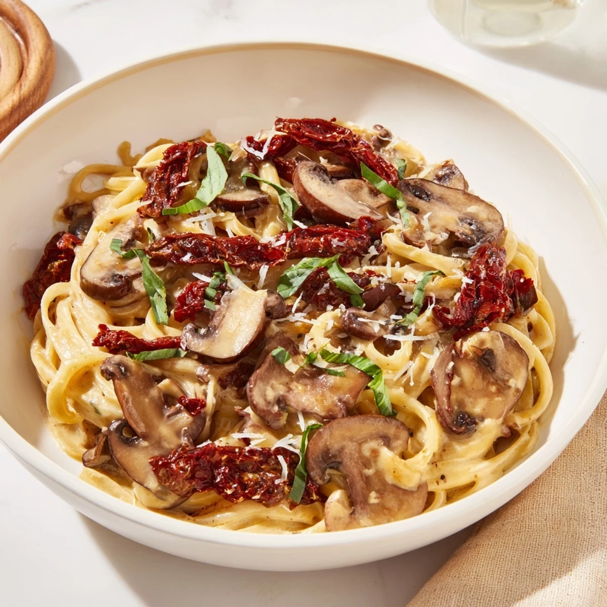 Creamy Vegan Marry Me Mushroom Pasta, a luscious dish with tender mushrooms and sun-dried tomatoes.