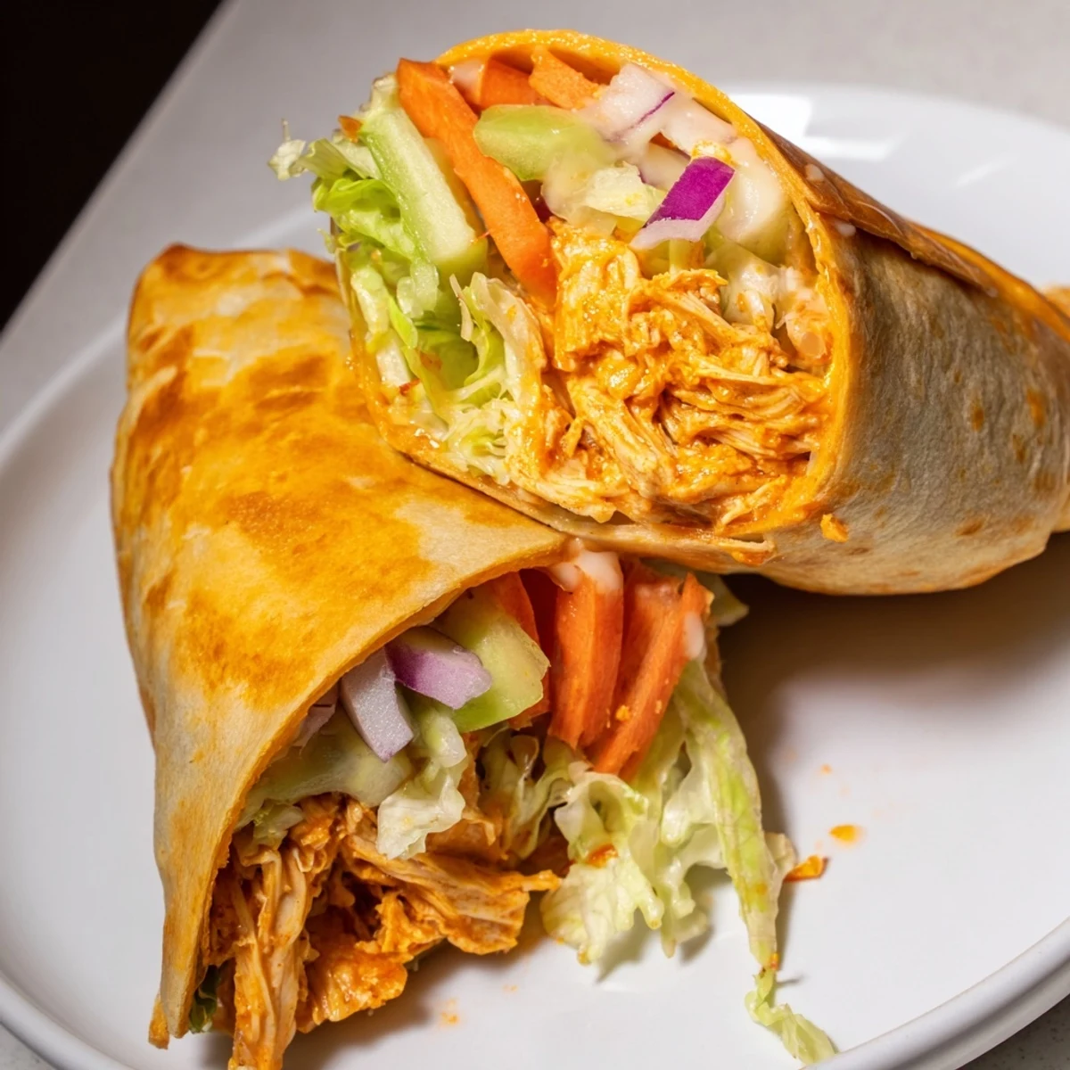 Air Fryer Buffalo Turkey Christmas Wraps, golden and crispy, ready to serve with ranch.