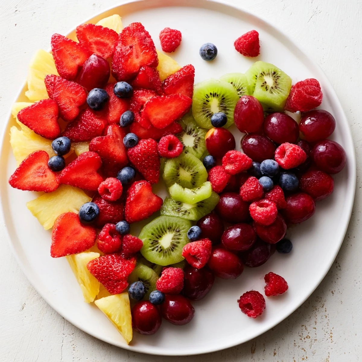 Beautifully displayed Sweetheart Fruit Board with colorful strawberries, grapes, and heart-shaped watermelon for a treat.