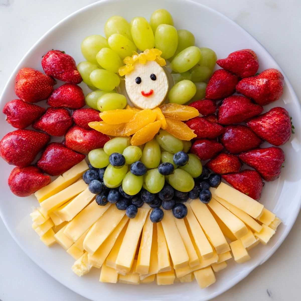 This beautiful Cherub Angel Snack Tray presents a festive arrangement of fruits and cheeses for entertaining.