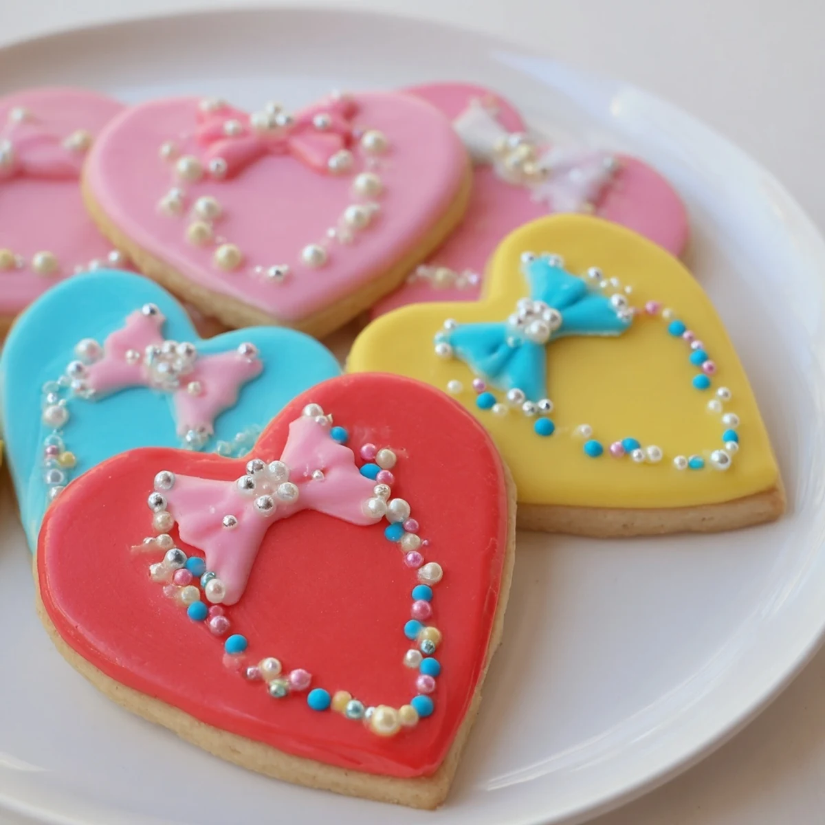 Pretty Bows Heart & Star Cookies: Colorful icing decorates star and heart-shaped treats, perfect for gifting.