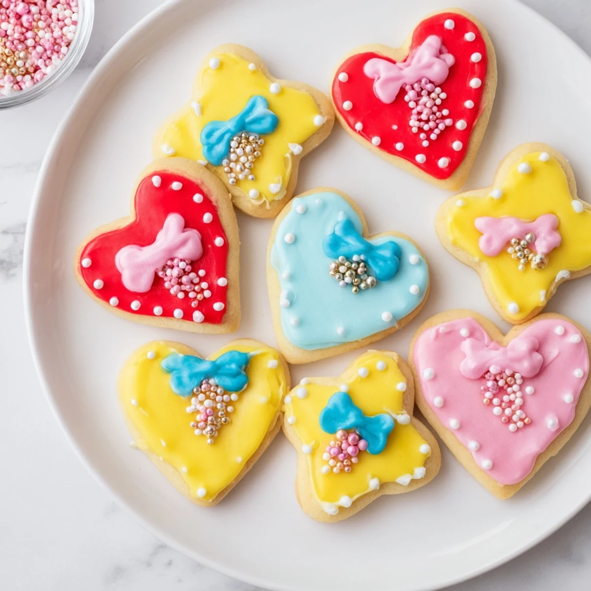 Delicate Pretty Bows Heart & Star Cookies feature charming bow designs and delightful sprinkles for your celebration.