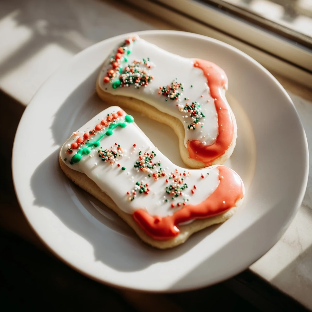 Christmas Boot-Shaped Delights, adorable holiday cookies, iced in red and green, ready to enjoy.