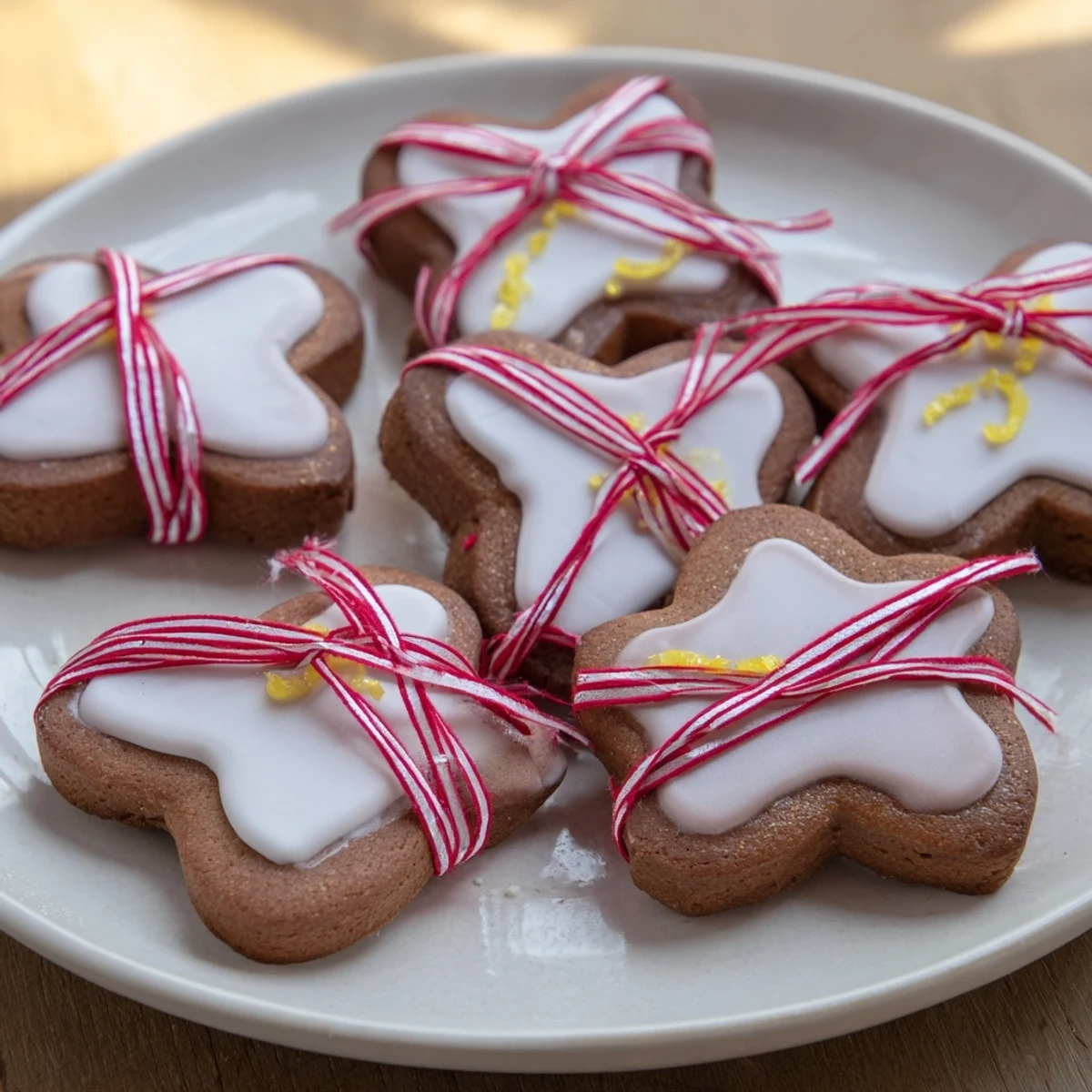 Beautifully decorated Mignonneries Coeurs et Étoiles cookies, tied with ribbons, ready for gifting and sharing.