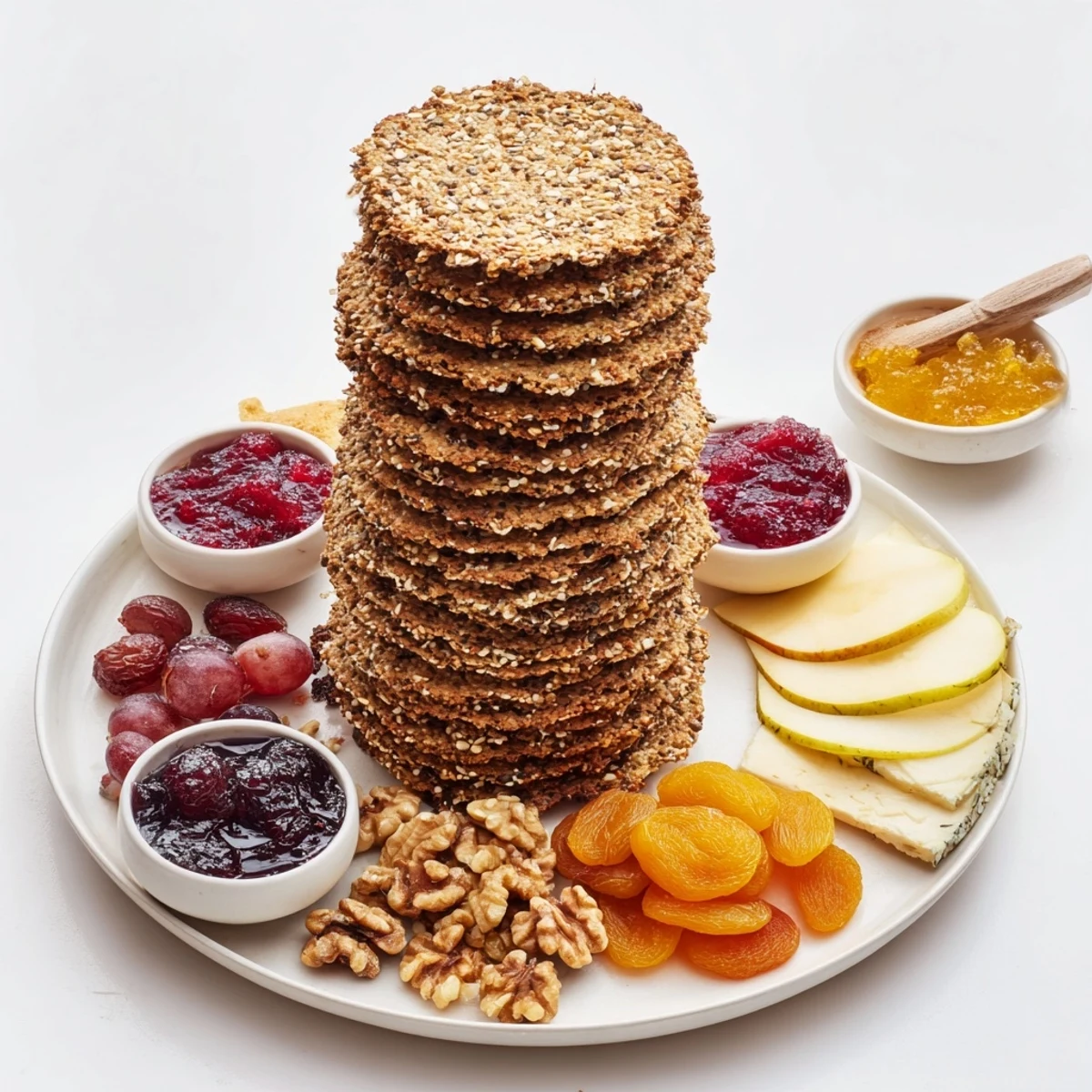 This beautiful Gourmet Crackers arrangement features a tempting variety of savory crackers and sweet spreads.