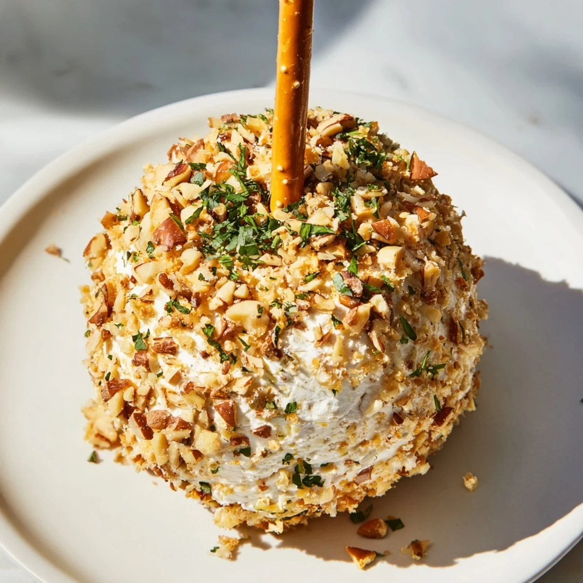 These creamy, bite-sized Champagne Cork Cheese Balls, rolled in herbs and nuts, look delicious.