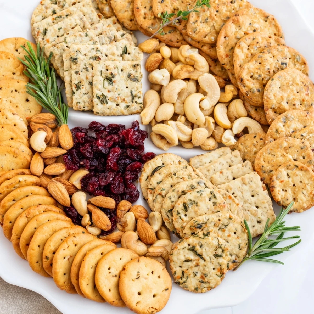 A vibrant holiday cracker assortment, ready for dipping on a cheese board, perfect for sharing.