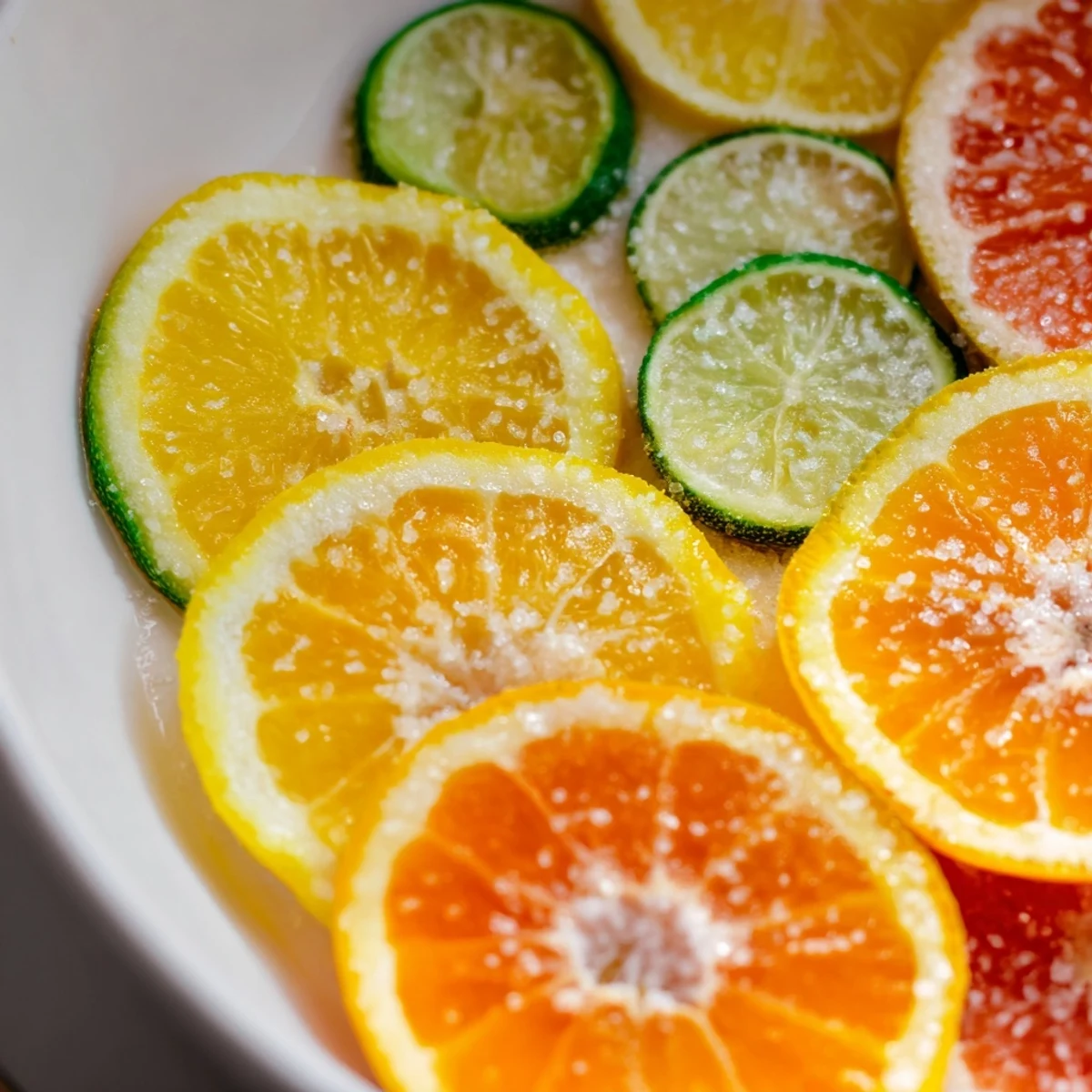 Vibrant citrus slices, ready to adorn a mocktail, offering bright, tangy refreshment and beautiful garnish.