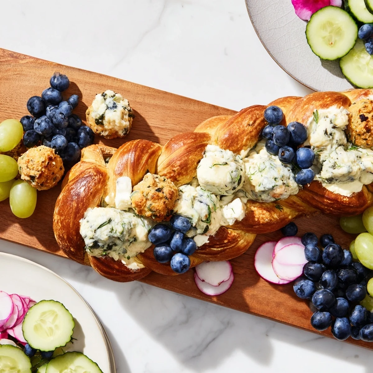 A vibrant photo of the Anchor Maritime Board, a stunning charcuterie appetizer with blue accents.