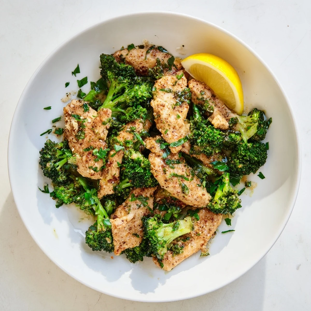 Fresh parsley garnish topping delicious, easy Microwave-Steamed Chicken and Broccoli, an amazing gluten-free meal.