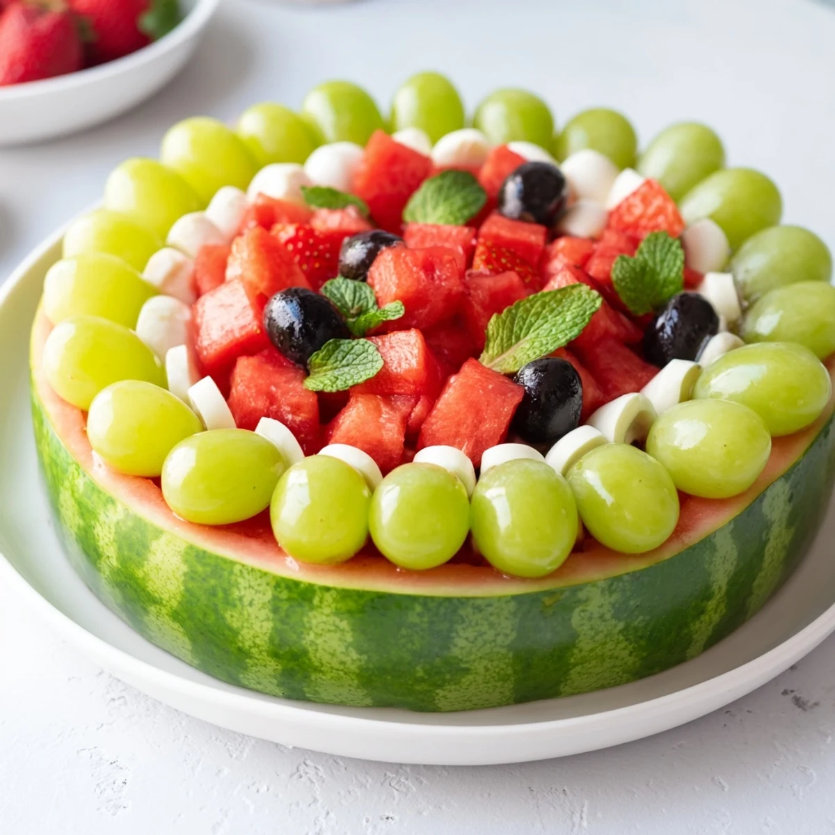 This beautiful Summer Watermelon Slice displays a creamy cheese layer alongside juicy watermelon pieces.