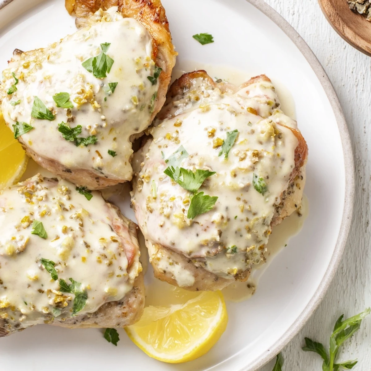 Tender Greek yogurt chicken breasts, baked golden brown, ready to slice for a delicious dinner.