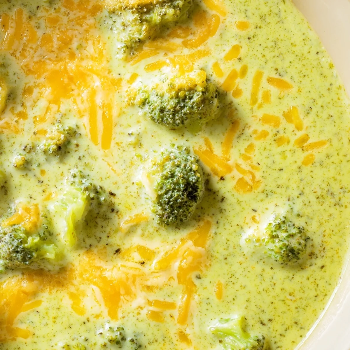 Creamy Broccoli Cheddar Soup in a rustic bowl, garnished with extra cheddar and roasted florets, ready to enjoy.
