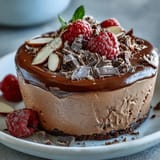 Creamy dark chocolate mousse made with cottage cheese, layered in cups and garnished with nuts for crunch.  