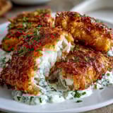 Classic soul food fried catfish with remoulade sauce, featuring crunchy cornmeal coating and a creamy, tangy dipping sauce.  