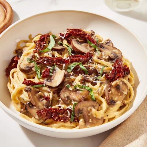 Creamy Vegan Marry Me Mushroom Pasta, a luscious dish with tender mushrooms and sun-dried tomatoes.