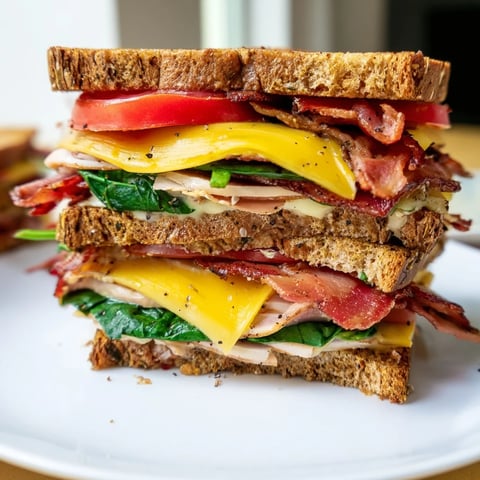 Melted cheddar and crispy turkey bacon in a warm Turkey Bacon, Spinach & Tomato Grilled Cheese.