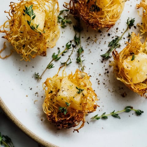 Golden, crispy phyllo nests topped with farmhouse cheeses create The Rustic Barnyard appetizer.