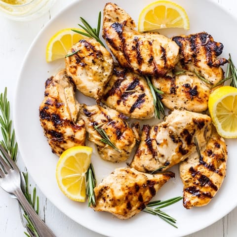 Succulent Lemon Rosemary Grilled Chicken sizzling on the grill, ready to enjoy on warm evenings.