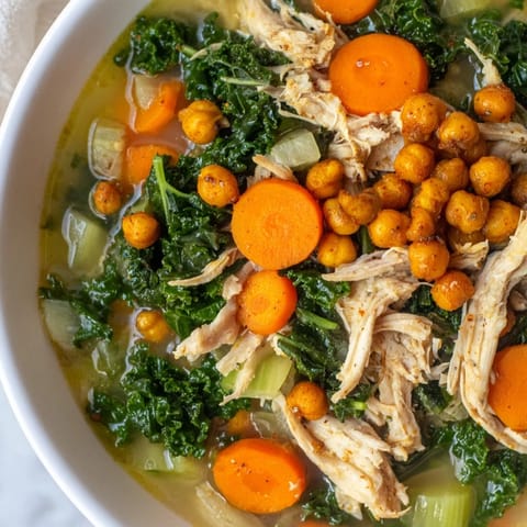 Chicken Kale Soup Crispy Chickpeas
