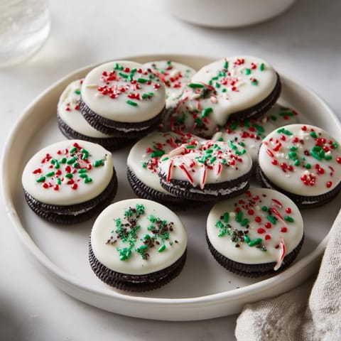 Melting white chocolate covers each perfectly round Simplified Christmas Oreo Truffle, a delicious holiday dessert.