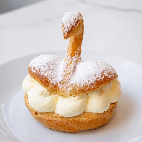 Elegant Feathered Friend Swan Pastry Platter overflowing with delicate, vanilla-filled swan-shaped pastries, perfect for serving.