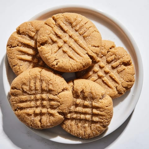 Freshly baked, chewy flourless peanut butter cookies cooling, perfect for a quick snack or treat.