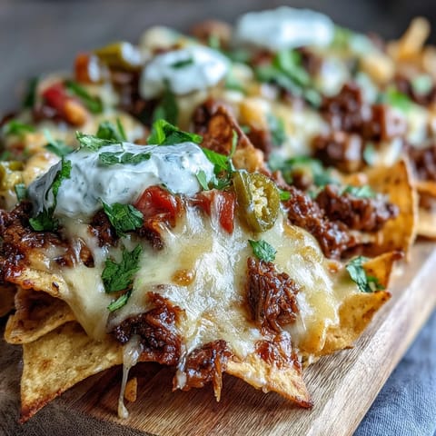 Smoky BBQ Beef Nachos piled high, ready to be devoured with friends.