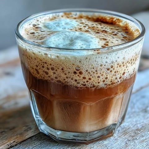 A single-serving Hojicha Macchiato in an espresso cup, topped with a dot of steamed milk foam and a subtle roasted aroma.