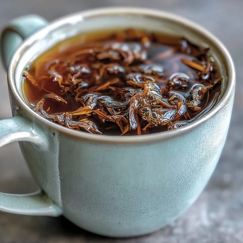 Aromatic hojicha americano with roasted green tea leaves steeped in hot water for a soothing, coffee-like beverage.