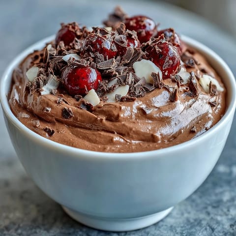 High-protein chocolate cottage cheese mousse cups with rich cocoa and Greek yogurt, topped with fresh berries.  