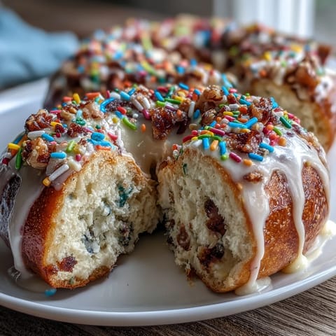 Soft, chewy birthday cake-flavored bagels topped with vibrant sprinkles, offering a fun twist on traditional protein treats.