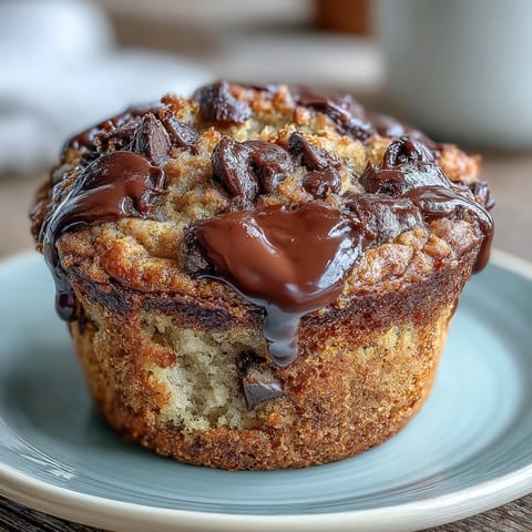Delicious banana muffins made with tangy sourdough discard and melty chocolate chips, perfect for breakfast or snacking.