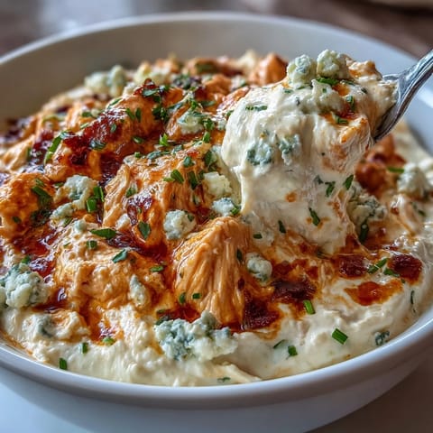 High-protein cottage cheese Buffalo chicken dip loaded with shredded chicken, spicy sauce, and melted cheddar cheese for a crowd-pleasing appetizer.  