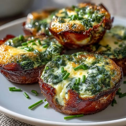 Green Eggs and Ham Breakfast Cups with spinach and cheddar in a muffin tin.  