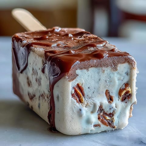 Creamy vanilla bean frappuccino fudge pops with rich chocolate fudge swirl, perfect for cooling off on a hot summer day.  