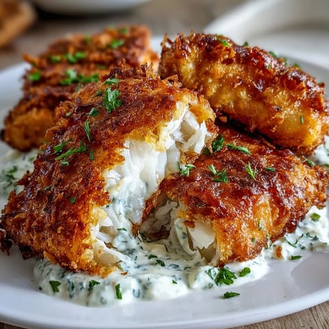 Classic soul food fried catfish with remoulade sauce, featuring crunchy cornmeal coating and a creamy, tangy dipping sauce.  