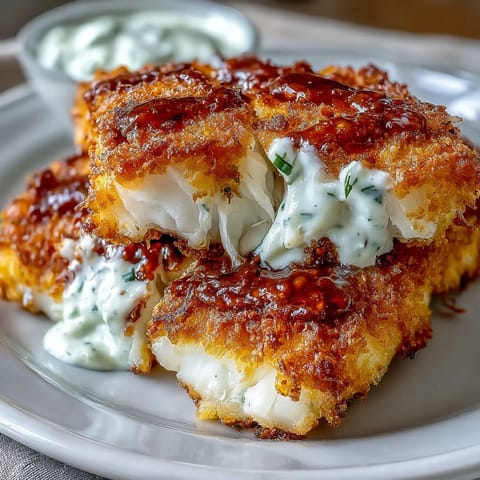 Crispy fried catfish fillets seasoned with Southern spices, golden brown and served with zesty remoulade sauce. A soul food favorite.  