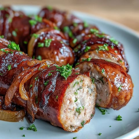 Juicy Italian sausages roasted with colorful bell peppers and onions for a vibrant, one-pan dinner.